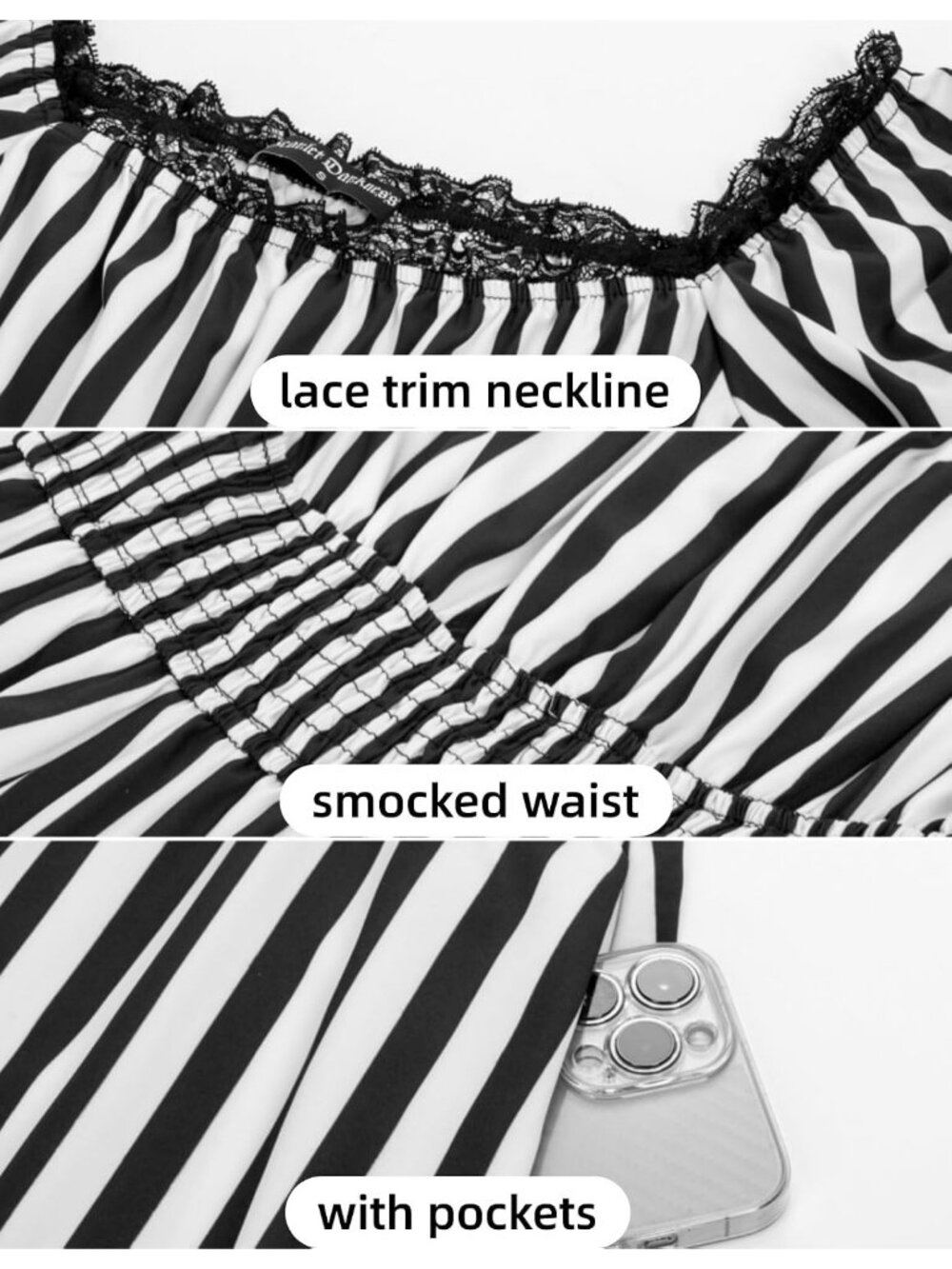 Scarlet Darkness Corset Dress for Women Summer Square Neck Dresses- Black White - Picture 6 of 6